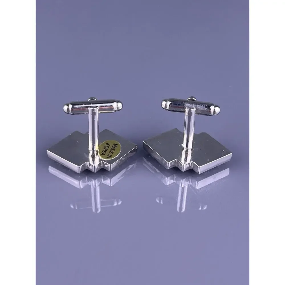 Square Purple White Rhinestone Cufflinks Tie Clip Pin Silver Tone Flashy Vintage